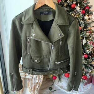 Zara medium khaki green suede